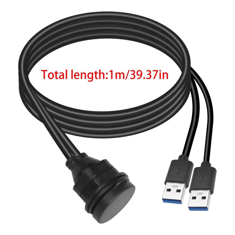 1m Dual Port 2x USB 3.0 M to 2x USB C F Flush Mount Cable, Waterproof, Threaded gallery