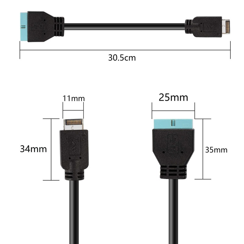 30cm USB 3.1 Type-E Male to USB 19/20 Pin Header Male Adapter Extension Cable gallery