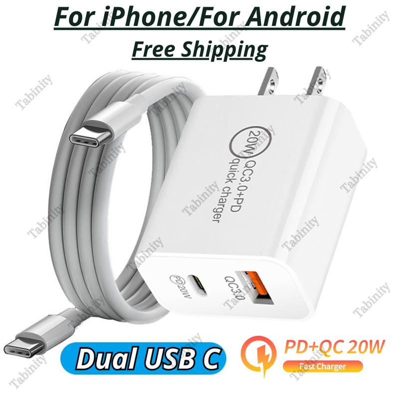For Android iPhone 15 USB Type C Cable PD 20W QC 3.0 Power Adapter Fast Charger