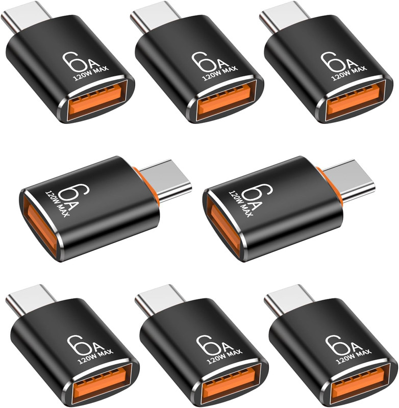 Pastall 8 Pack 10Gbps/120W Type C Male to USB Female OTG Adapter, Black USB C to