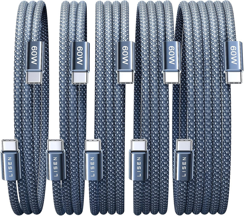 USB C Cable, 5-Pack [3.3/3.3/6.6/6.6/10FT] USBC to USBC Cable for Iphone 16E 15