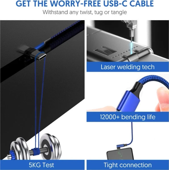 USB C Cable 90 Degree Right Angle [2 Pack 6.6FT] Fast Charging USB A to Type C gallery