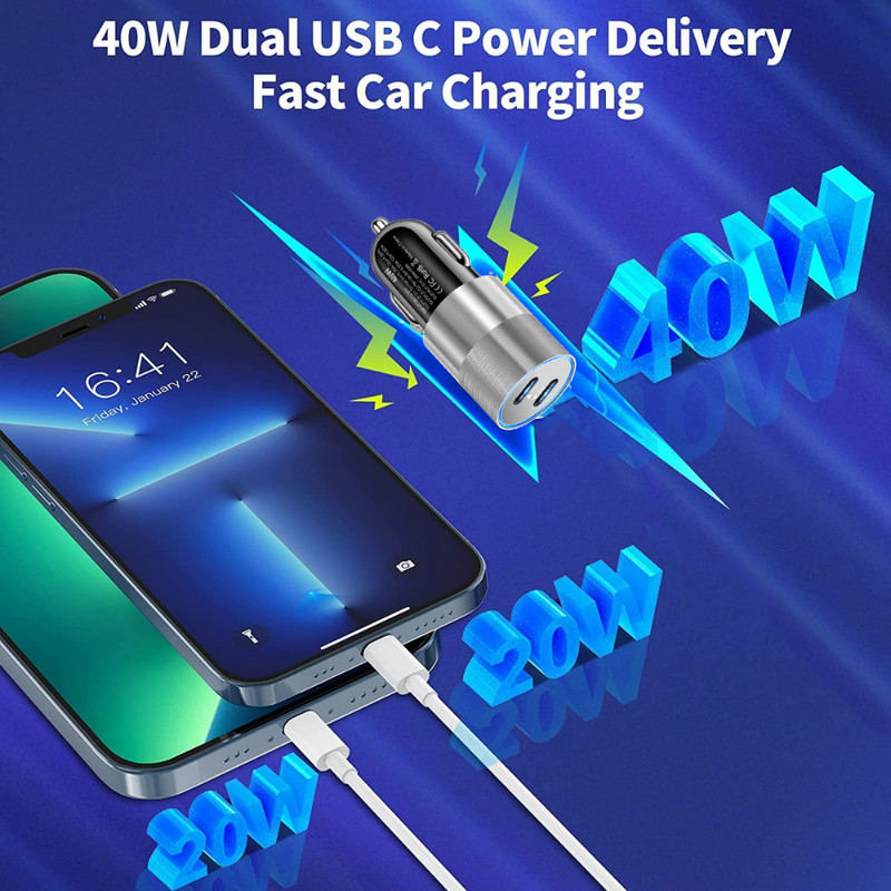 2Pack 40W Fast USB C Car Charger Adapter PD Type C Cable For iPhone 14 13 12 11 gallery