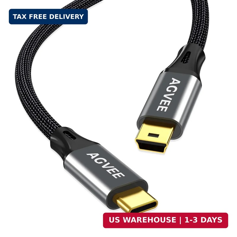 AGVEE 3.3ft USB-C to Mini USB Cable, Gold Plated End Tips, Braided Durable Mini-