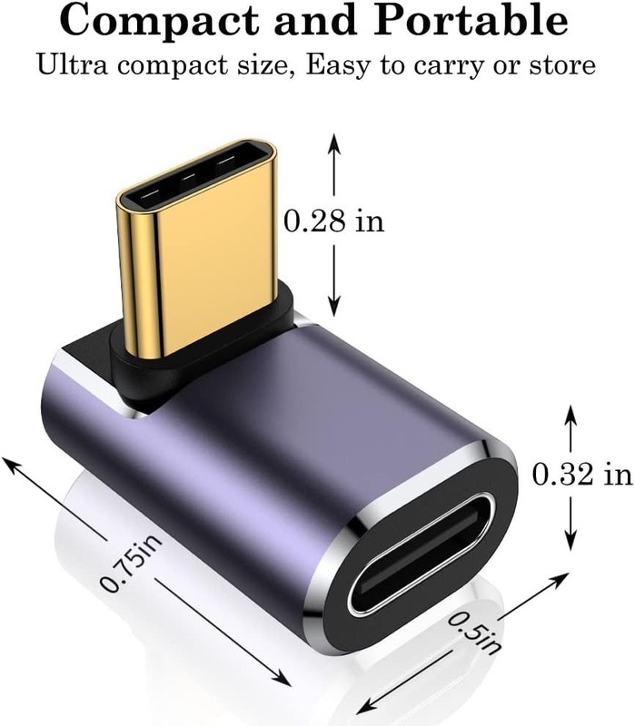 Right Angle USB C Male to Female Adapter - 100W Power Delivery - 2 Pack gallery