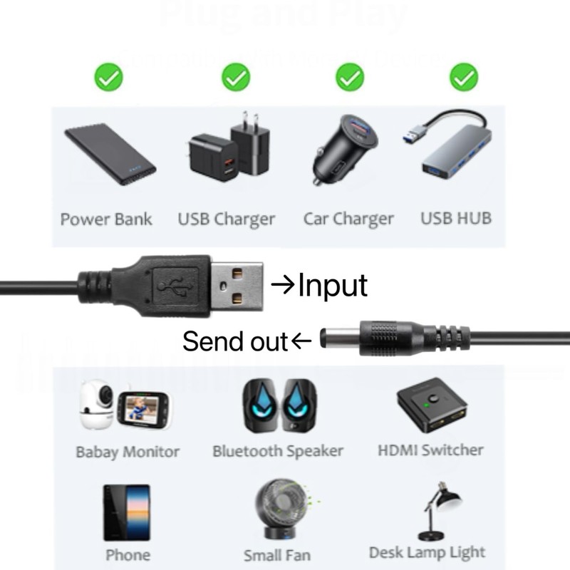 USB to DC Power Cable - Includes13 Adapter Plugs (5.5×2.1/5.5×2.5/-/Micro-USB... gallery
