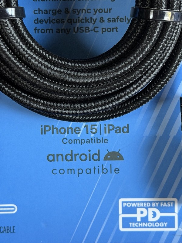 Home Brand Braided USB-C to USB-C Cable 10 ft (3m) Fast Charging Black NEW gallery