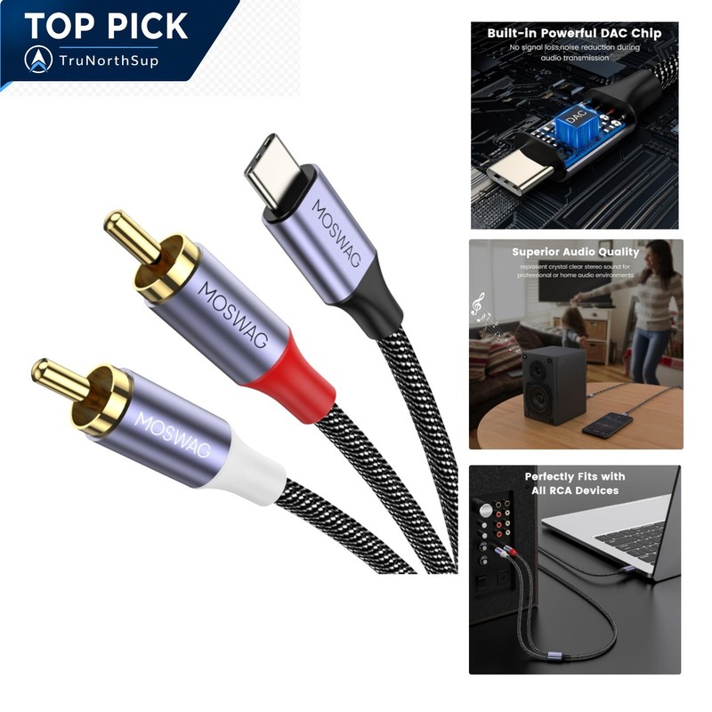 USB C to 2 RCA Audio Cable 6.6FT Braided Nylon for Smartphone Laptop Speaker