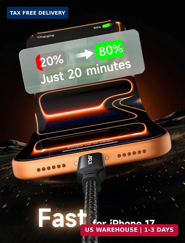 100W USB C Cable 2-Pack 6.6FT Fast Charging iPhone 17 16 15 MacBook iPad Type C gallery