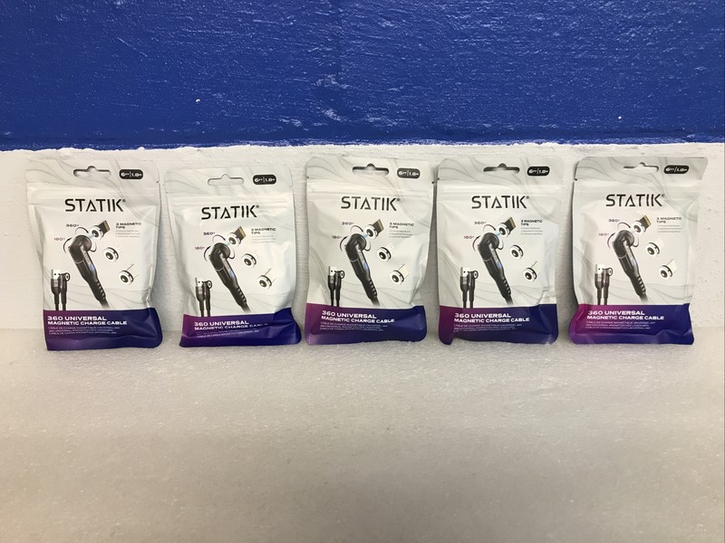 Statik 360 Universal Magnetic Charge Cable 6ft /1.8M W/ 3 Magnetic Tips Lot Of 5