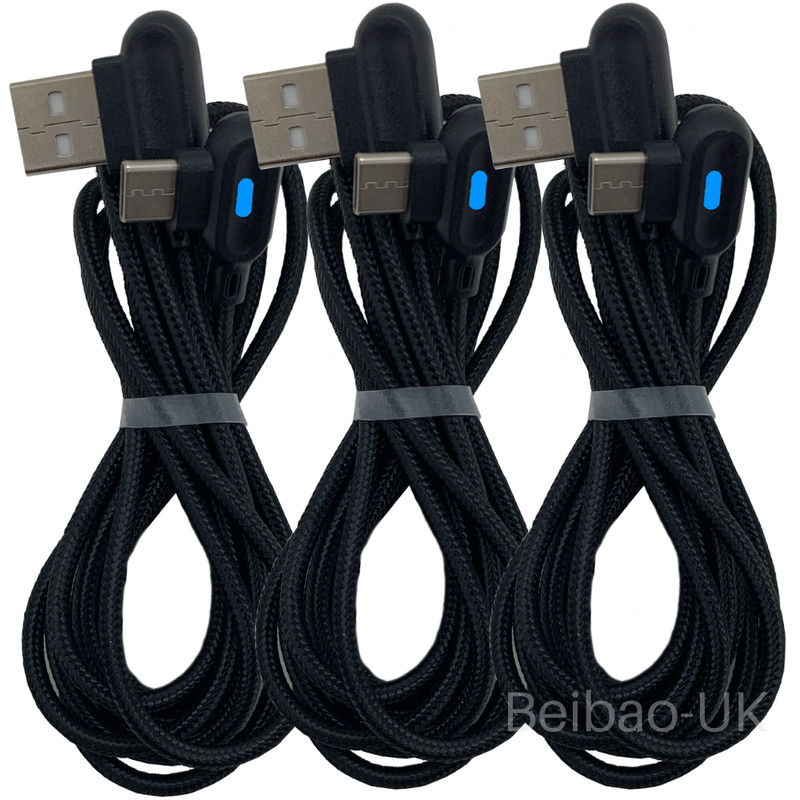 90 Degree Right Angle USB Type C Charger Cable 3Ft 6Ft Fast Charging Cord 3-Pack