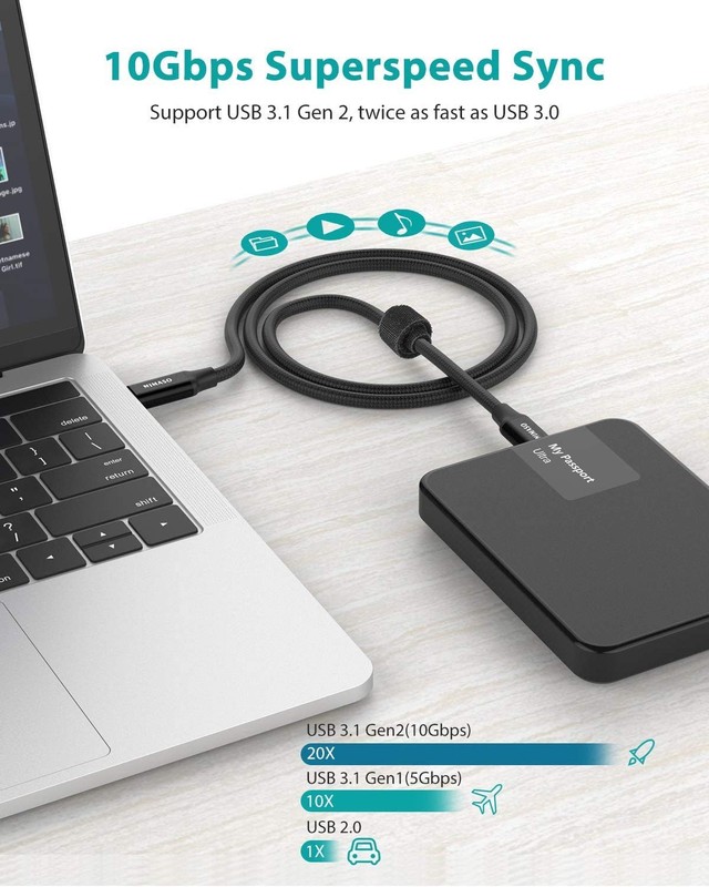 USB C 3.1 Gen 2 Cable 10Gbps Data Transfer, 4K Video Output Monitor Cable100W... gallery