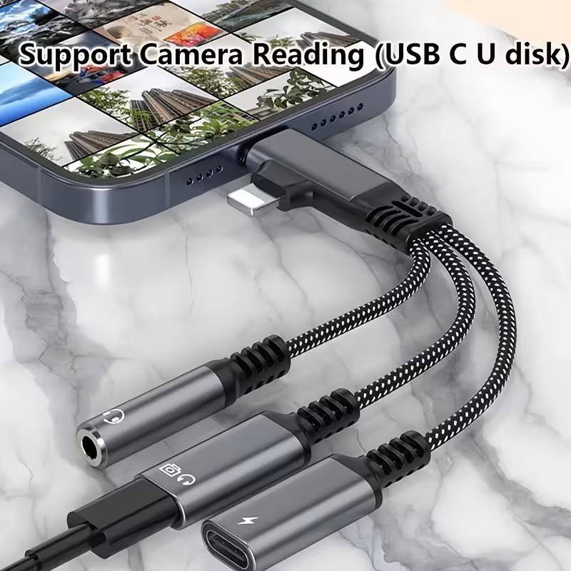 3-in-1 USB-C to 3.5mm Audio Adapter OTG Charging Splitter for iPhone Android gallery