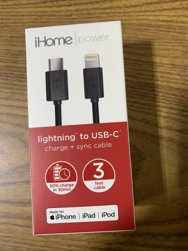 iHome Charge and Sync USB-C Cable for Apple iphone ipad ipod 3 Ft