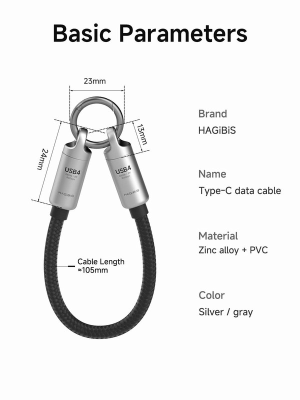 USB4 Cable Portable Keychain 0.5ft 80Gbps 240W Type C Video Data Sync Cord gallery