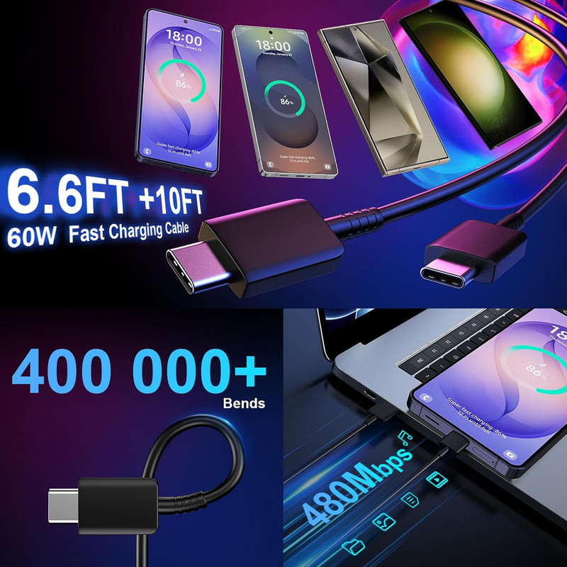 USB C Android Charger Fast Charging Cord, Super Fast Phone Chargers 10FT+6.6FT C gallery