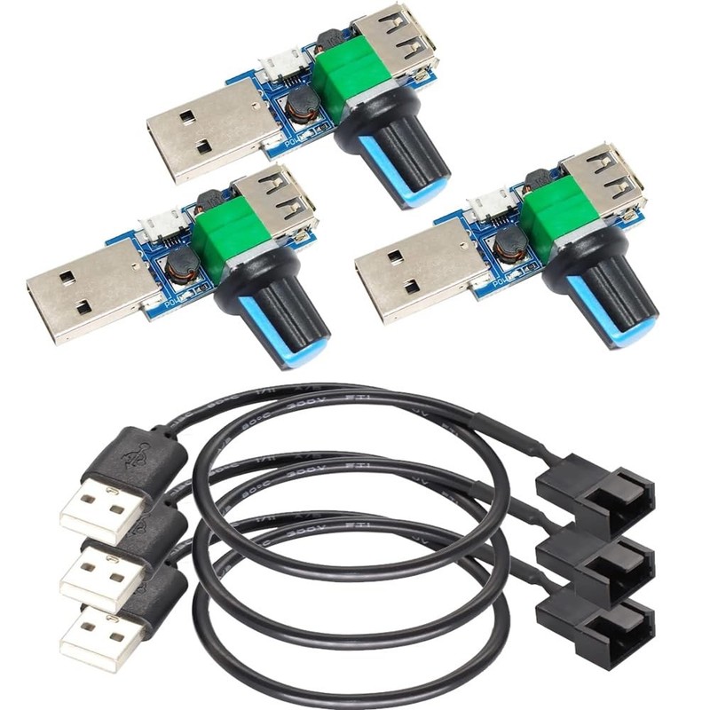 3pcs USB 3pin/4pin PWM 5V Sleeve Fan Power Adapter Cable Governor Speed Control