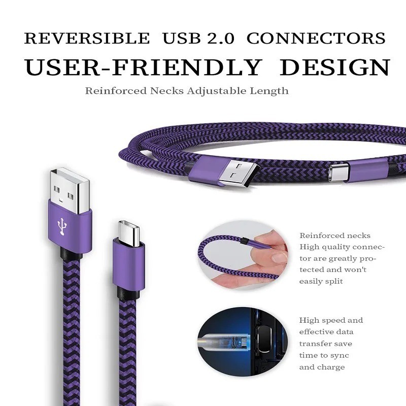 USB-C Fast Charging Cable Braided Nylon USB-A to Type C Cord 1M 2M 3M Android gallery