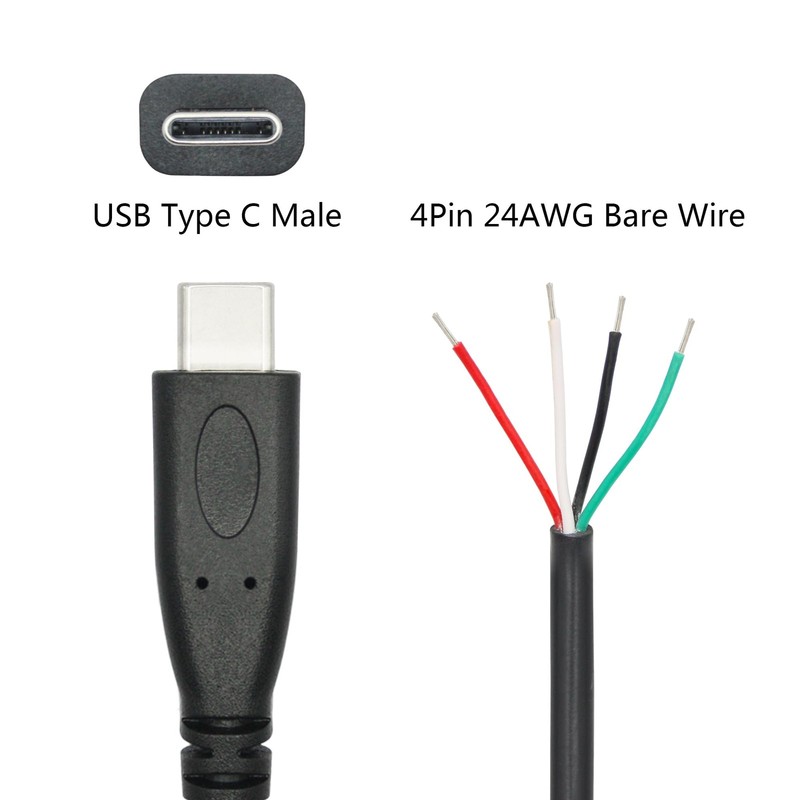 4 PCS Short USB C To 4 Pin Bare Wire Open End 11 Inch Type C Male Plug 5V/2A gallery