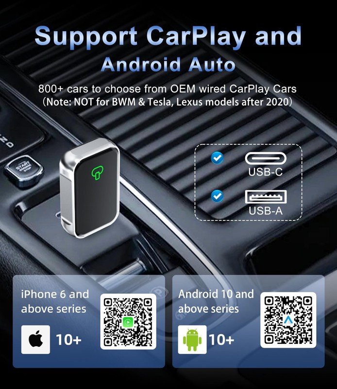 Wireless CarPlay Adapter for Apple iPhone & Android Auto - 2-in-1 Fast & Stab... gallery
