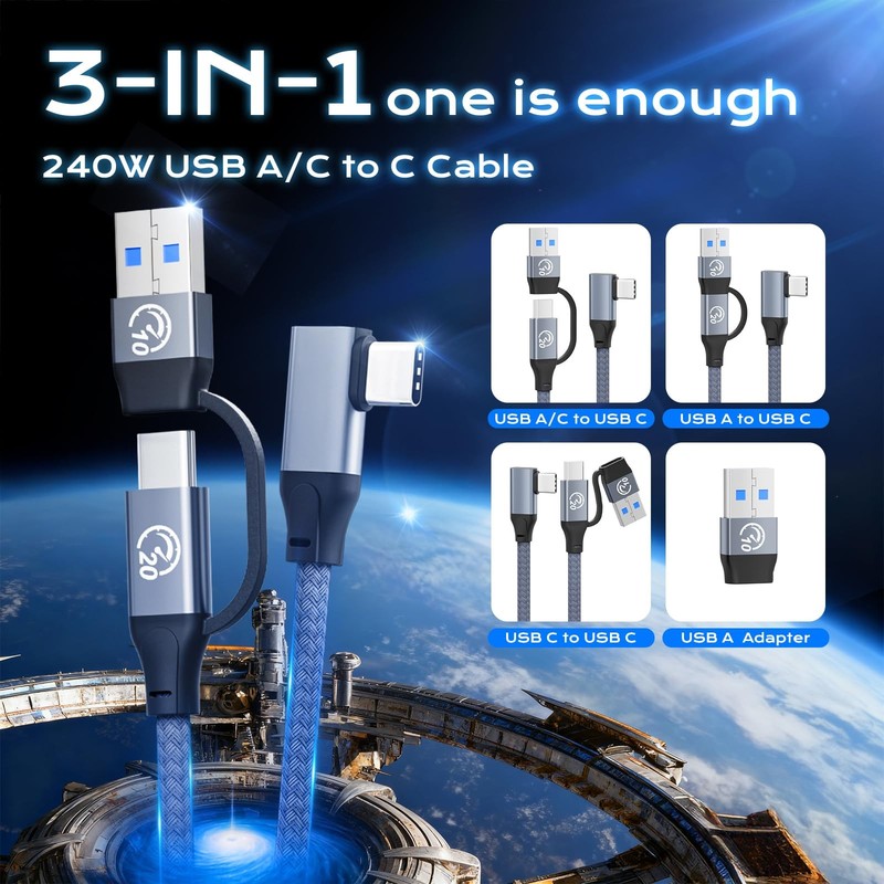 2 in 1 USB C Cable Right Angle 1FT 2Pack, Short USB C to USBC 3.2 Gen 2 Cable... gallery