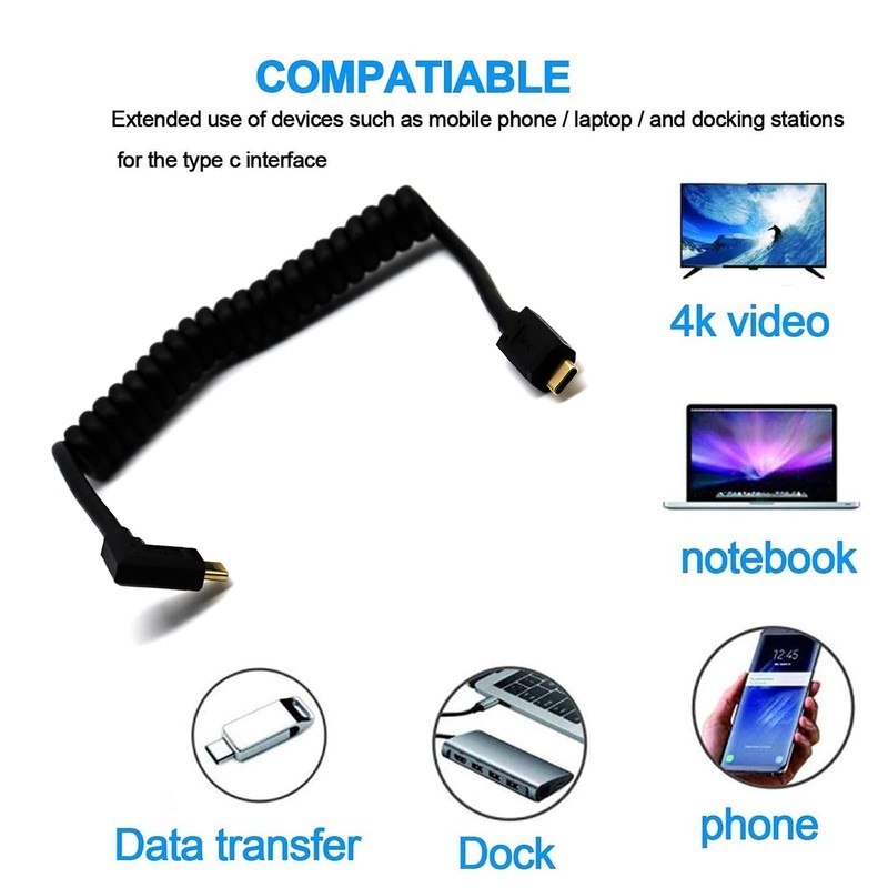 Spring Coiled USB C Cable 90 Degree Angle USB 3.1 Male Fast Data Cord 1.2m gallery