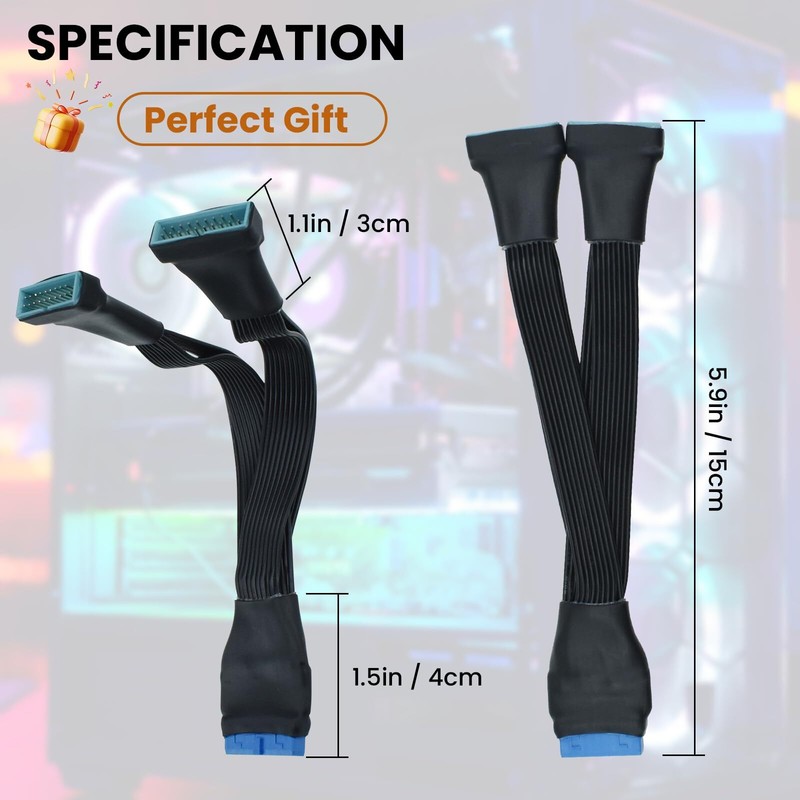 5.9" USB 3.0 Header Splitter Cable 19/20 Pin 1 to 2 Y Type Internal Adapter gallery