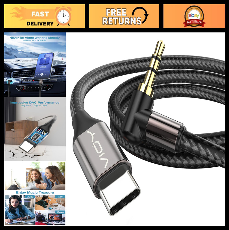 10 Pack USB C to 3.5mm Aux Cables 6.6FT – Right Angle, Hi-Fi Sound, Braided for