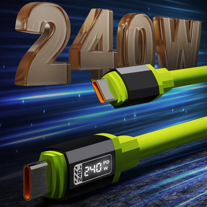 240W Fast USB C Charging Data Cable Flexible Silicone Metal Plugs Cord 150cm gallery