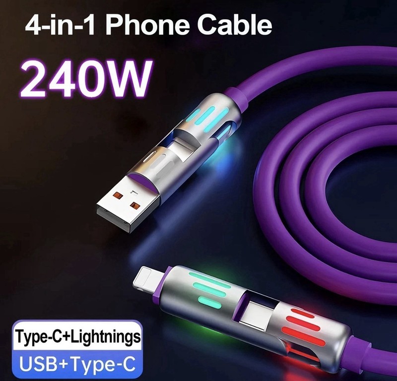 4 in 1 Multi-USB Charging Cable - MAX 240W Fast Charging/With USB A+ Type-C 6ft gallery