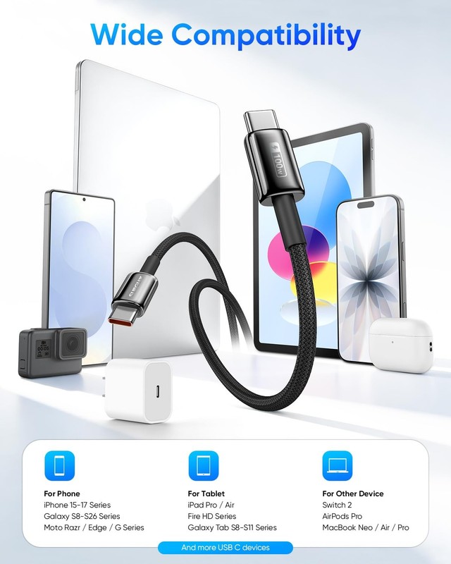 100W USB C to USB C Cable [2-Pack 5FT] Zinc Alloy 5A Fast Charging USBC to US... gallery