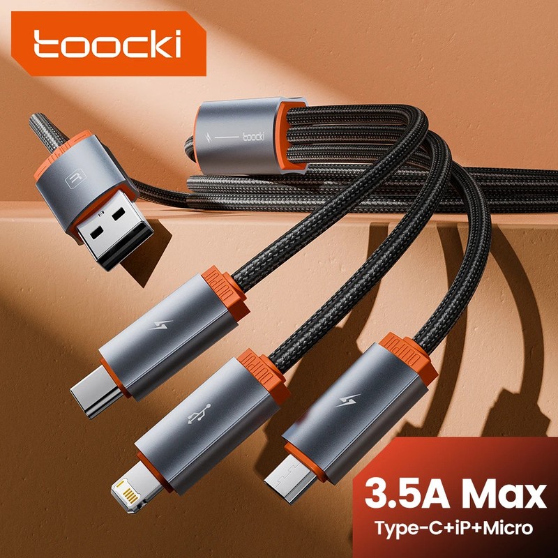 Toocki 3-in-1 USB Cable To Type C Micro iP Port Fast Charging
