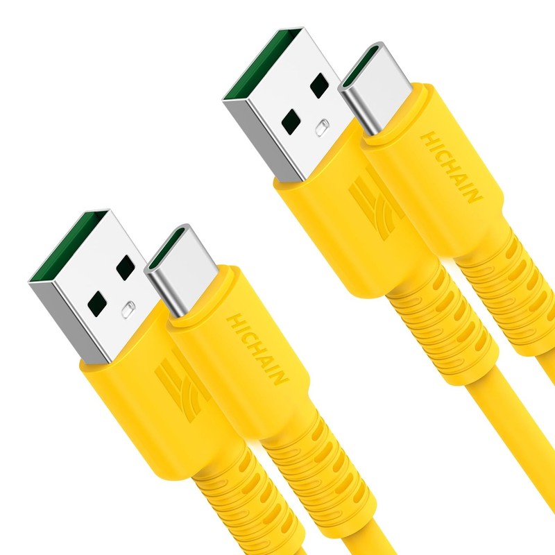 Pack of 2 USB A to USB C Charger Cable Yellow 4 ft, 100W Type C Fast Charging...