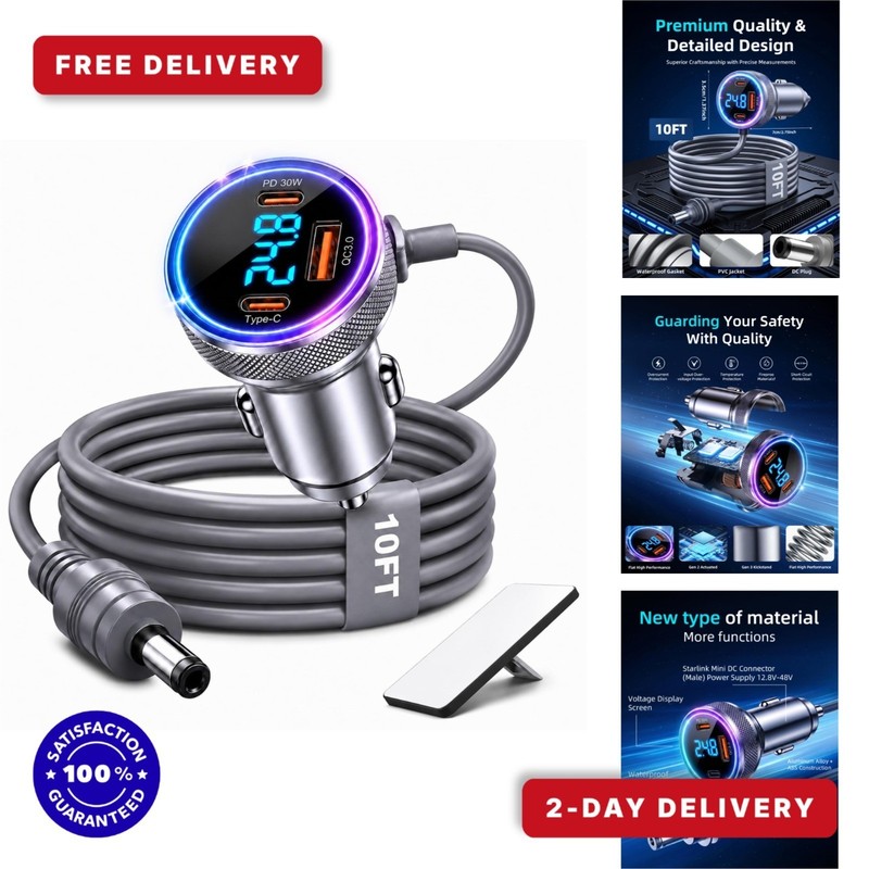 JOMARIUS 4-in-1 Starlink Mini Car Adapter with 10FT Power Cable