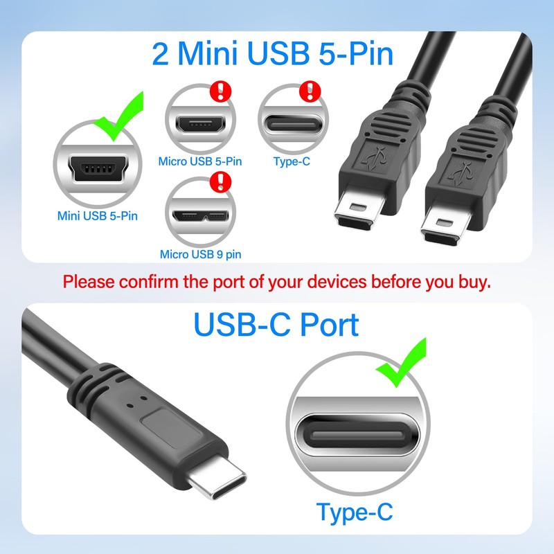 1ft 2 In 1 USB C To Dual Mini USB Charging Splitter Cable 3A Fast Power gallery