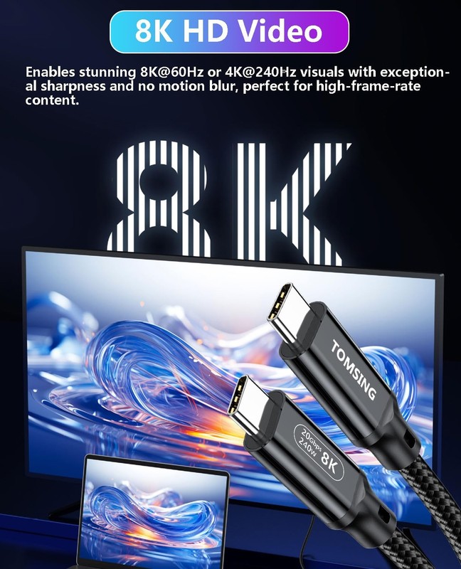 Short USB C To USB C 240W Fast Charging Cable 1.6FT/0.5m 20Gbps 8K HD Black gallery