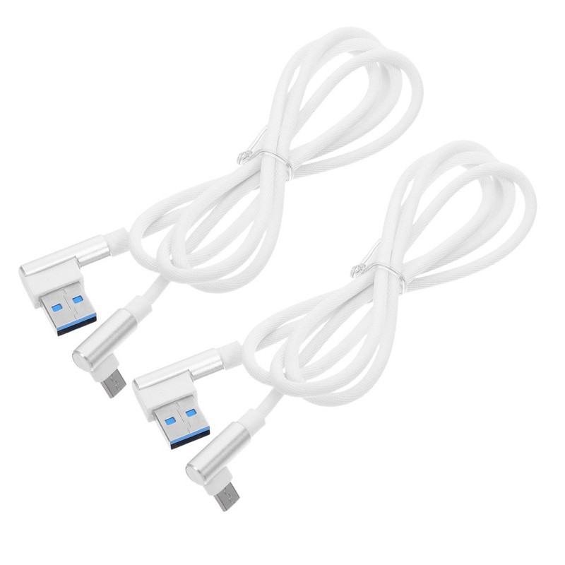2Pcs Fast Charging Micro USB Cable Braided Nylon Double Elbow Durable for Gaming