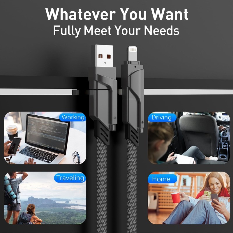 4 in 1 USB C Cable, 60W Fast Charging, 4ft Multi Charging Cable Combo for iPh... gallery
