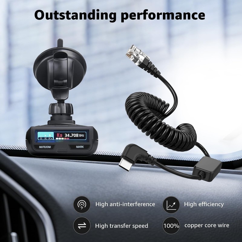 Coiled USB C to RJ11 Power Cord for Uniden Radar Detectors – Compatible with ... gallery