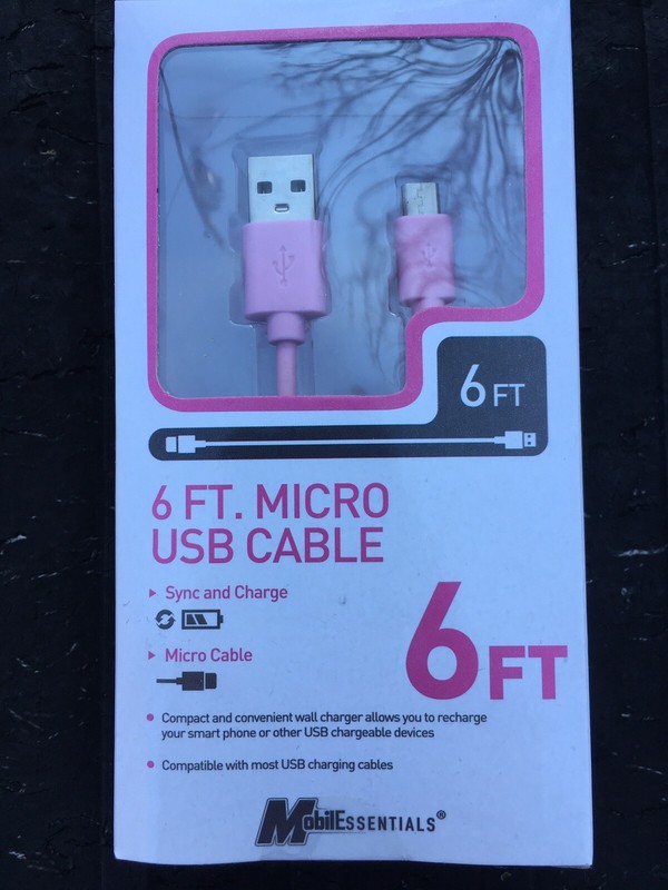 Mobil Essentials Pink 6 Ft Micro USB Cord Charging Sync Android Devices