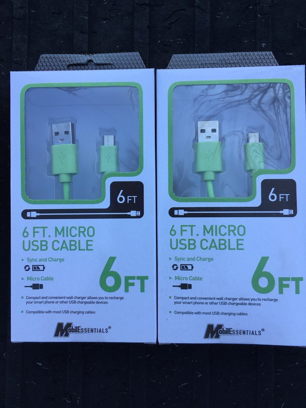 Mobil Essentials Green 6 Ft Micro USB Cord Charging Sync Android Devices X 2