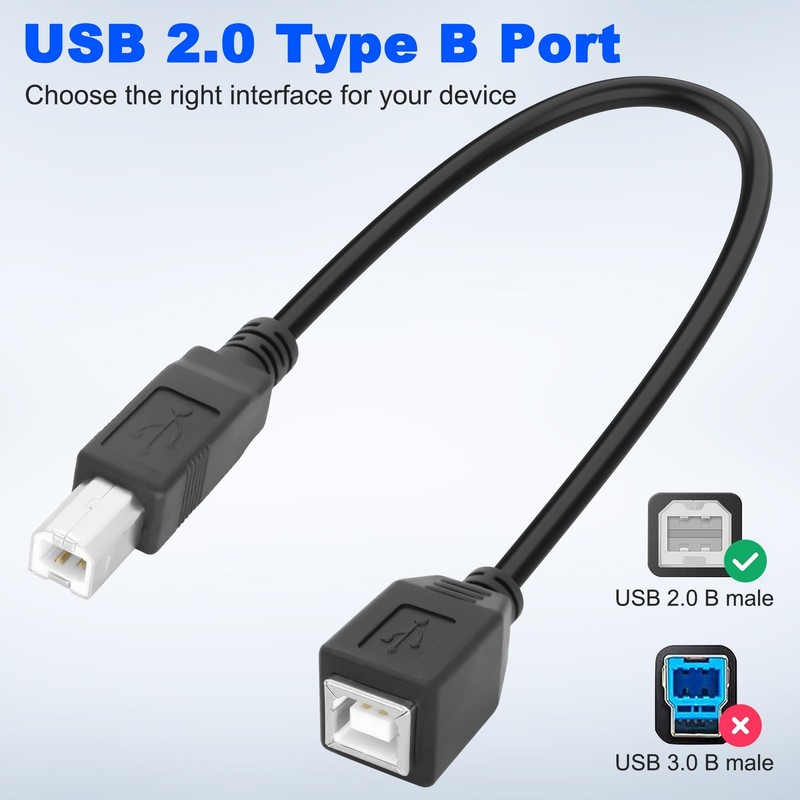 USB 2.0 TypeB Male to Female Printer Short Extension Cable 25CM Cord 2 PCS gallery