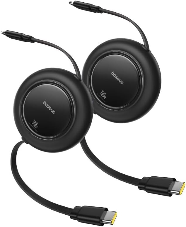 Baseus USB C Cable, 100W 2-Pack 6.6ft Retractable USBC to USBC Fast Charging Cab