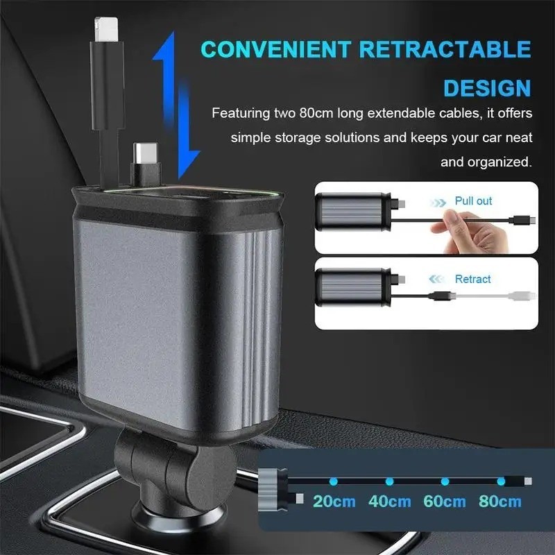 Car Charger with Starlight Fast Car Chargers 4 in 1 Retractable Car Charger gallery