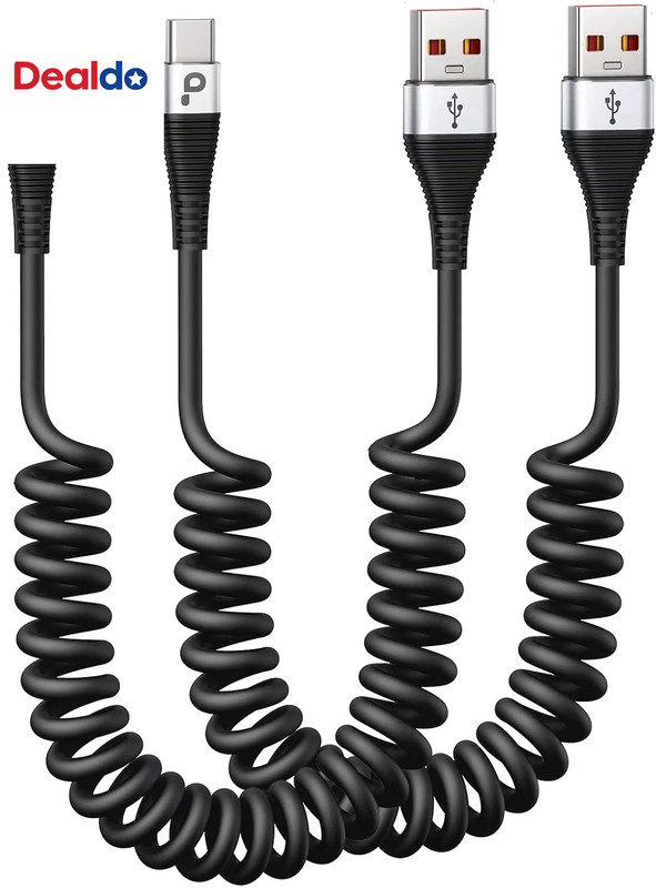 USB C Cable Fast Charging, 2Pack 3Ft Coiled USB a to Type C Charge Cord for Car,