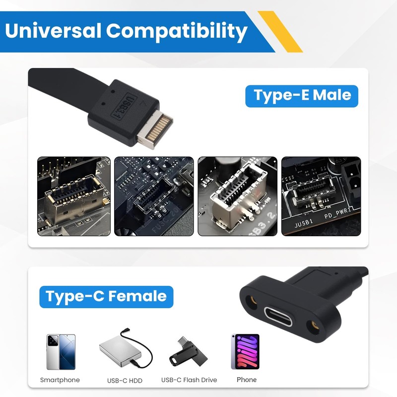 USB 3.1 20 Pin Type E IDC Front Panel Header To Type C Extension Cable 30cm gallery