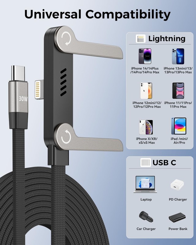 USB to Lightning Cable with Stand, MFi Certified 2-in-1 Invisible Holder Char... gallery
