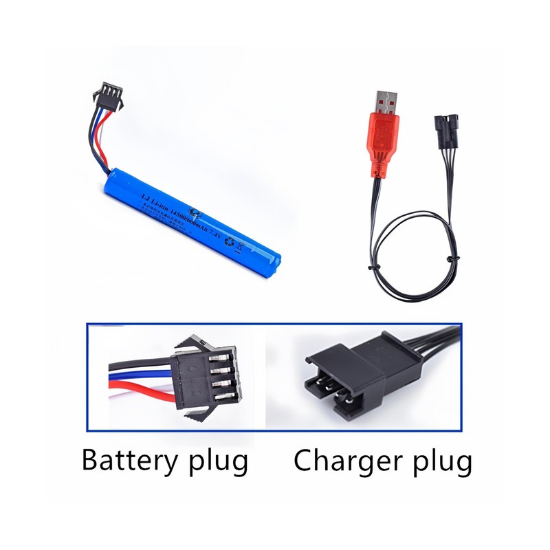 7.4V 600mAh 1450cell Li-ion Battery with SM-4P Plug and USB Cha... USA FAST SHIP gallery