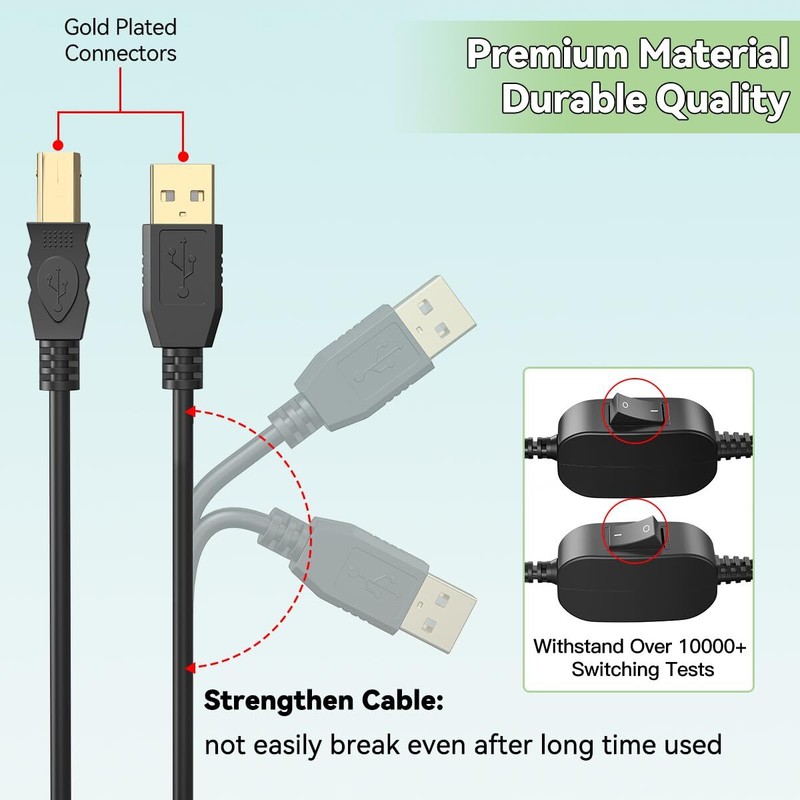 Printer Cable Splitter 2 in 1 Out USB B to A Splitter Printer Splitter for Tw... gallery