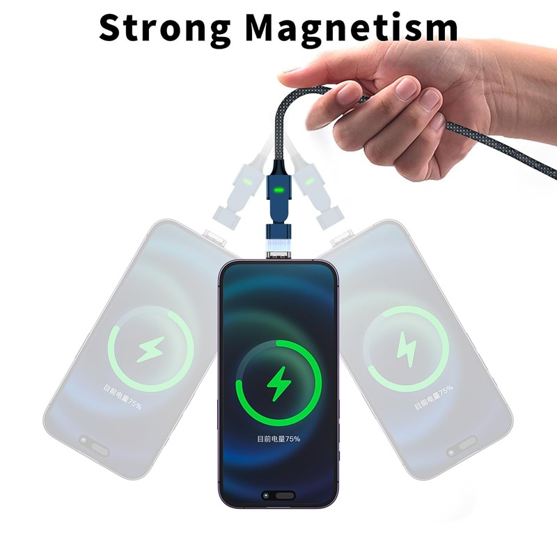 100W USB C Magnetic Charging Cable, 180° Rotation 2 in 1 Magnetic Phone Charg... gallery